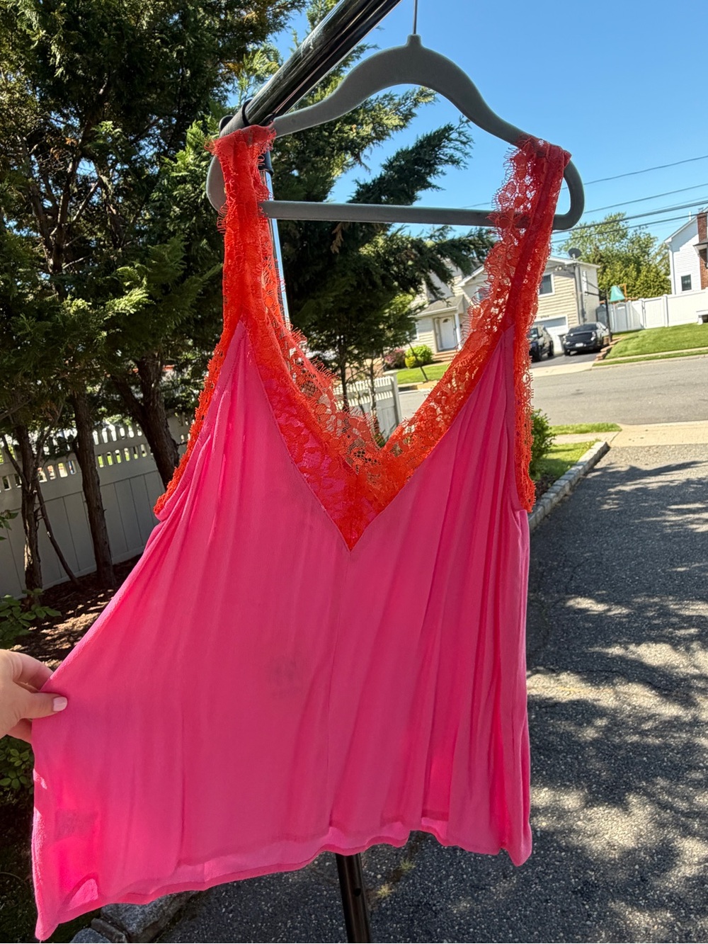entro Pink Slip Tank with Orange Lace Trim